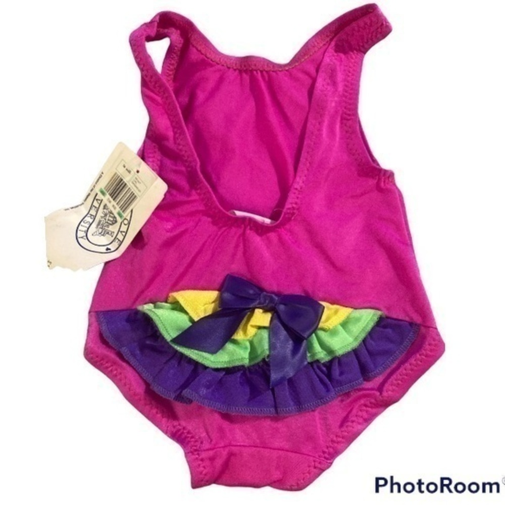 Love University Vibrant Pink Rainbow Ruffle Bum Swim/leotard NWT